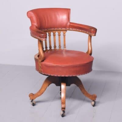 Solid Oak Framed Edwardian Swivel Desk Chair