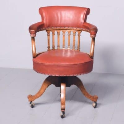Solid Oak Framed Edwardian Swivel Desk Chair - Image 2
