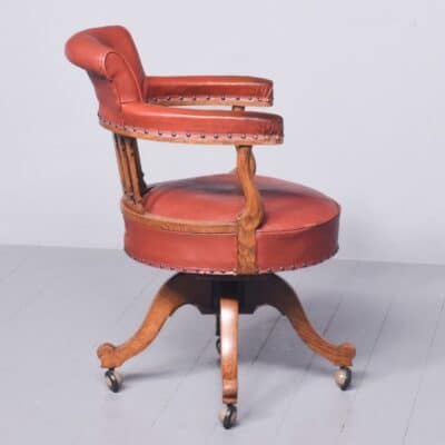 Solid Oak Framed Edwardian Swivel Desk Chair - Image 7