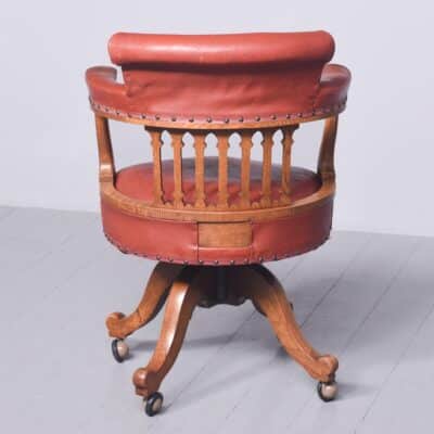 Solid Oak Framed Edwardian Swivel Desk Chair - Image 9