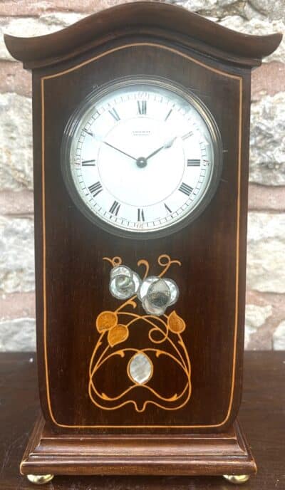 Art Nouveau Mahogany Edwardian Timepiece Clock MOP Tulip Inlay - Image 2