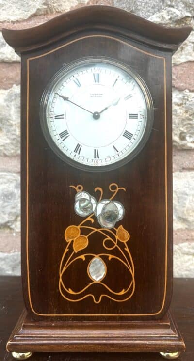 Art Nouveau Mahogany Edwardian Timepiece Clock MOP Tulip Inlay - Image 10