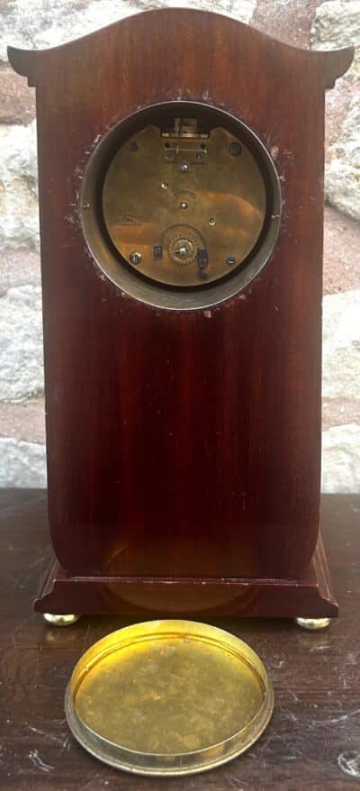 Art Nouveau Mahogany Edwardian Timepiece Clock MOP Tulip Inlay - Image 9
