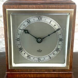 Antique Elliott 8-Day Mantel Clock – Oak Cased Clock Silver Dial Signed Elliott Antique Clocks
