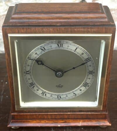 Antique Elliott 8-Day Mantel Clock – Oak Cased Clock Silver Dial Signed Elliott - Image 9