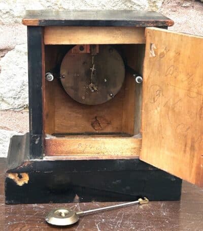 Early Victorian Antique walnut Ebonised 8 day Mantle Clock Circa 1850 - Image 7