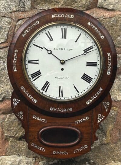 Stunning Antique Rosewood inlaid cased Oldham drop Dial Clock