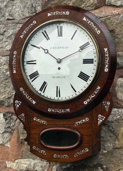 Stunning Antique Rosewood inlaid cased Oldham drop Dial Clock - Image 3