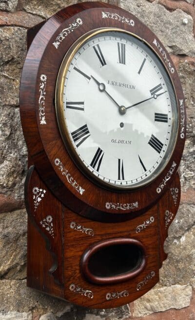 Stunning Antique Rosewood inlaid cased Oldham drop Dial Clock - Image 7