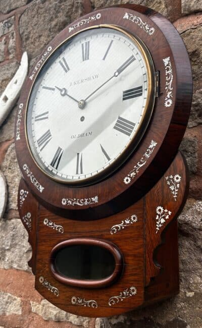 Stunning Antique Rosewood inlaid cased Oldham drop Dial Clock - Image 9