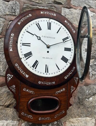 Stunning Antique Rosewood inlaid cased Oldham drop Dial Clock - Image 10