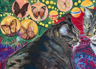 Original gouache 'Cats on a red rug' by Norma Jameson ROI. B.1933. Unframed. - Image 4