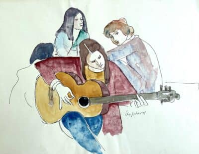 Original watercolour '60's girls' by Toby Horne Shepherd 1909-1993. Signed. Unframed. Provenance; The artists studio.