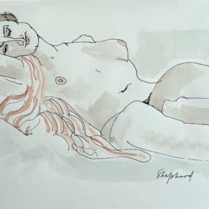 Original watercolour of a reclining nude by Toby Horne Shepherd 1909-1993. Signed. Unframed. Provenance; The artists studio. Antique Art