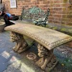 Attractive Stone Garden Bench with Lions Antique Benches