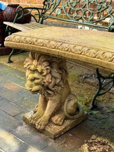 Attractive Stone Garden Bench with Lions - Image 6
