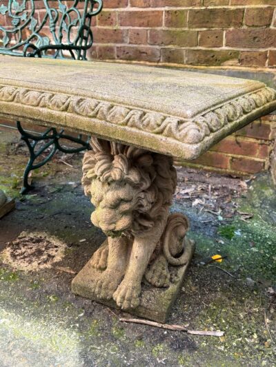 Attractive Stone Garden Bench with Lions - Image 5