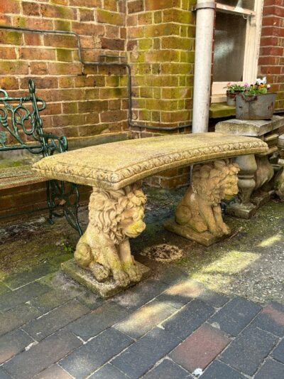 Attractive Stone Garden Bench with Lions - Image 4