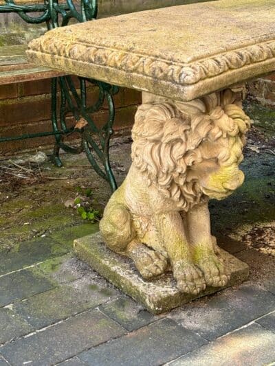 Attractive Stone Garden Bench with Lions - Image 3