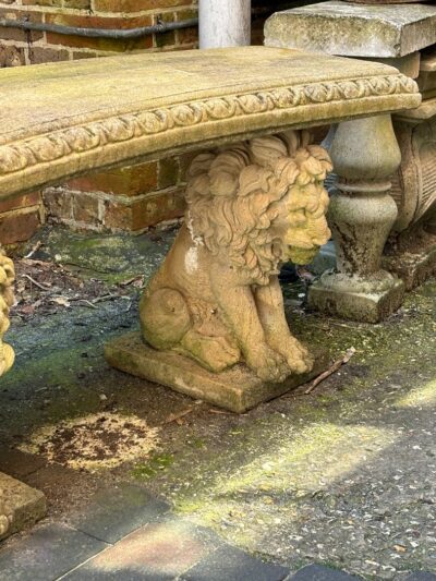 Attractive Stone Garden Bench with Lions - Image 2