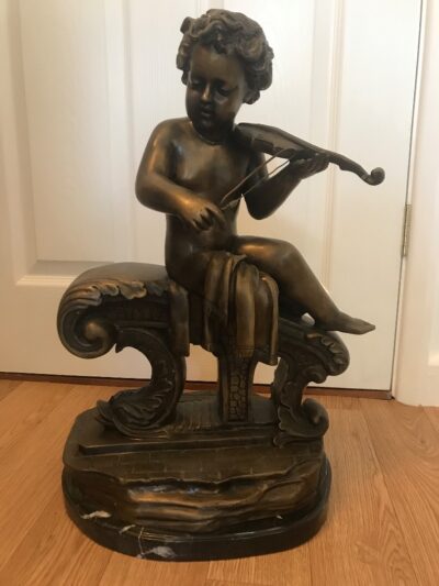 Large Pair Bronze Cherub Musicians On Black Marble Plinths - Image 17