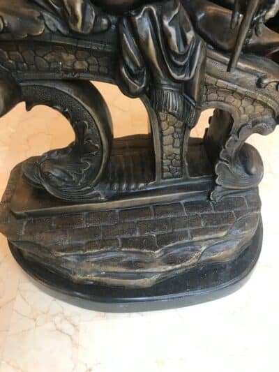 Large Pair Bronze Cherub Musicians On Black Marble Plinths - Image 4
