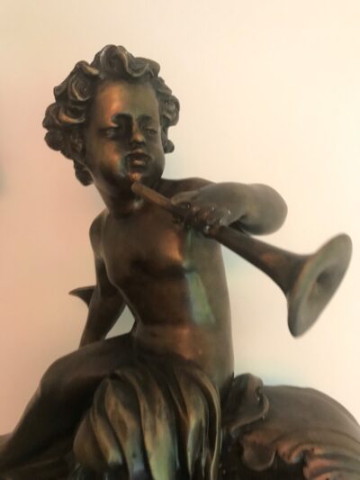 Large Pair Bronze Cherub Musicians On Black Marble Plinths - Image 18