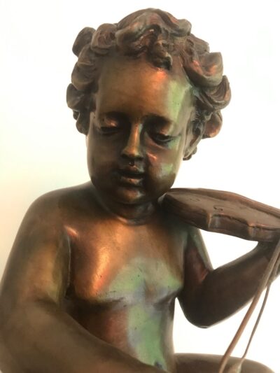 Large Pair Bronze Cherub Musicians On Black Marble Plinths - Image 11