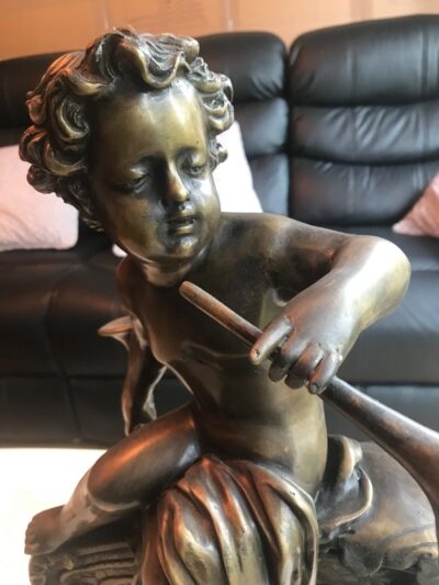 Large Pair Bronze Cherub Musicians On Black Marble Plinths - Image 19