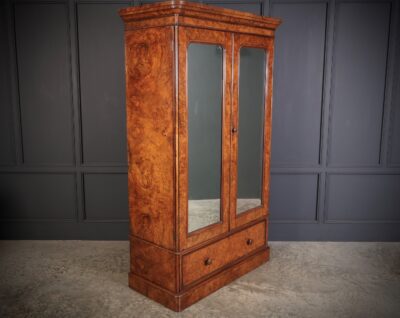 Victorian Burr Walnut Mirrored Linen Press antique wardrobes Antique Furniture 4