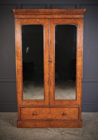 Victorian Burr Walnut Mirrored Linen Press antique wardrobes Antique Furniture 5