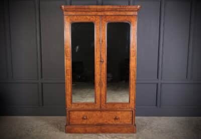 Victorian Burr Walnut Mirrored Linen Press antique wardrobes Antique Furniture 6