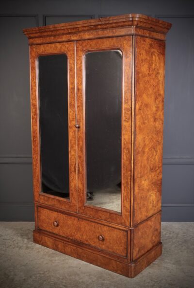 Victorian Burr Walnut Mirrored Linen Press antique wardrobes Antique Furniture 3