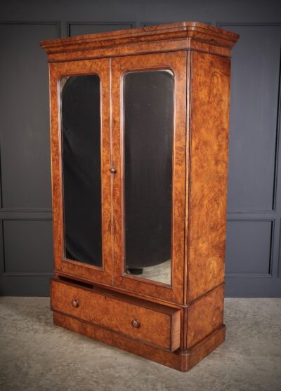 Victorian Burr Walnut Mirrored Linen Press antique wardrobes Antique Furniture 8