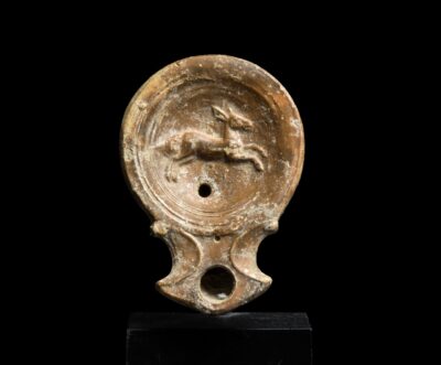 Roman oil lamp with leaping stag