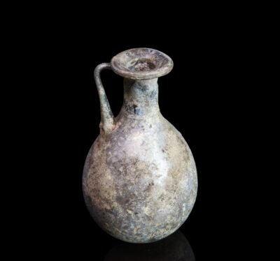 Ancient Roman iridescent glass flask with handle - Image 2