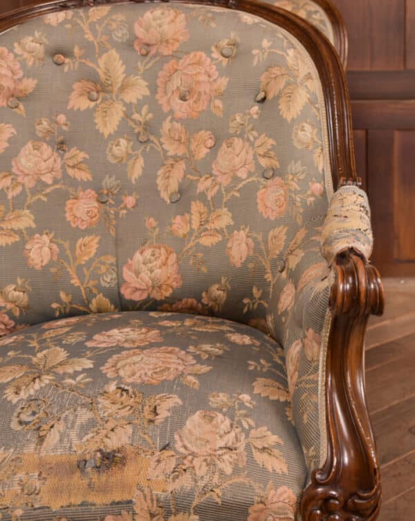 Victorian Walnut His & Her Parlour Chairs SAI2471 - Image 11