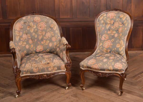 Victorian Walnut His & Her Parlour Chairs SAI2471 Antique Chairs 15
