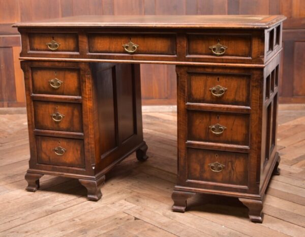 Neat Proportioned Edwardian Walnut Pedestal Desk SAI2337