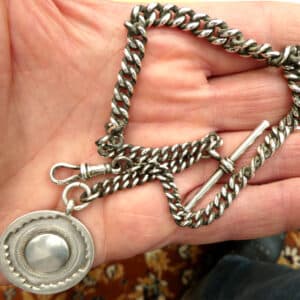 Vintage Silver Pocket Watch Chain 40g Plus Silver Fob T-Bar 1923 Silver Bracelet Antique Bracelets 3