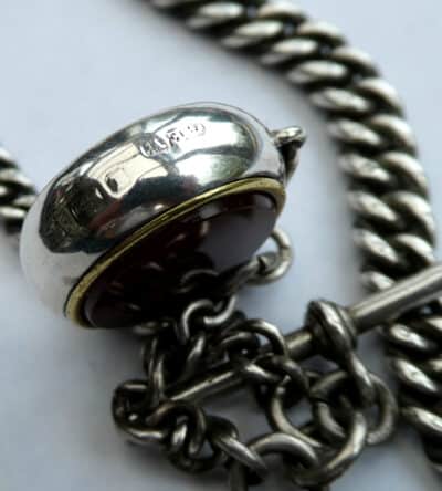 Bloodstone Silver Fob With Solid Silver Pocket Watch Chain T-bar & Lobster Clip Circa 1906 - Image 5