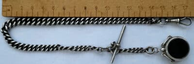 Bloodstone Silver Fob With Solid Silver Pocket Watch Chain T-bar & Lobster Clip Circa 1906 - Image 6