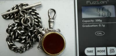 Bloodstone Silver Fob With Solid Silver Pocket Watch Chain T-bar & Lobster Clip Circa 1906 - Image 7