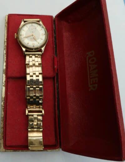 Vintage Roamer Premier Gents 9ct Watch 17J On Rolled Gold Clewco Strap Gold Jewellery, Antique Watches 3