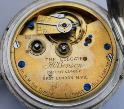 Heavy Silver JW Benson London Pocket Watch 1913 Makers To The Queen - Image 9