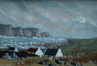 Alex McKenna (Irish 1943-) 'Cottages before Dooagh Head, Achill Island'.