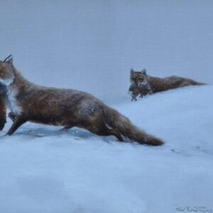 Charles Whymper (1853-1941), Foxes in the snow with their kill. Antique Art