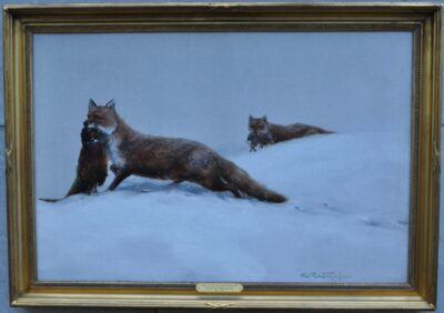 Charles Whymper (1853-1941), Foxes in the snow with their kill. Antique Art 4