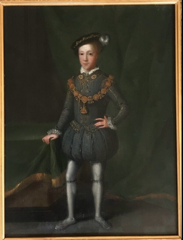 17thc Dutch Tudor Oil Portrait Painting On Panel Of King Edward VI (1537-1553) Antique Art - Image 2