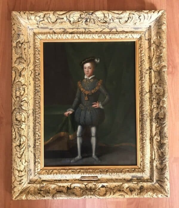 17thc Dutch Tudor Oil Portrait Painting On Panel Of King Edward VI (1537-1553) Antique Art